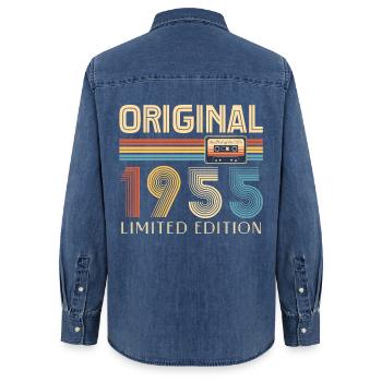 Anniversaire 70 Ans Original 1955 Cadeau Fête - Chemise en denim femme bio Stanley/Stella - bleu moyen délavé  - Dos - AI Model Female 172 light (172cm)