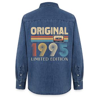 Anniversaire 30 Ans Original 1995 Cadeau Fête - Chemise en denim femme bio Stanley/Stella - bleu moyen délavé  - Dos - AI Model Female 172 light (172cm)