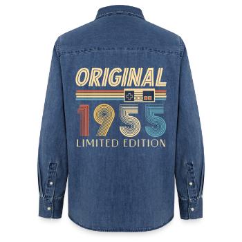 Gamer 70th Birthday 70th Anniversary Original 1955 - Women’s Organic Denim Shirt by Stanley/Stella - mid washy  - Back - AI Model Female 172 light (172cm)