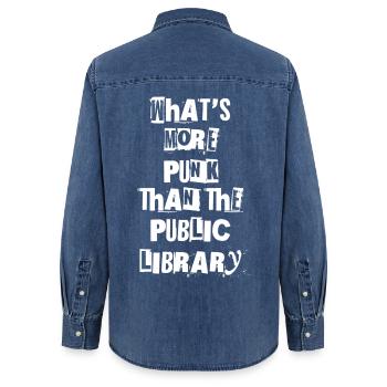 Was ist punkiger als die öffentliche Bibliothek? I - Frauen Jeanshemd Organic von Stanley/Stella - verwaschenes Mittelblau  - Hinten - AI Model Female 172 light (172cm)