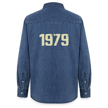 Jubiläum 1979 - Frauen Jeanshemd Organic von Stanley/Stella - verwaschenes Mittelblau  - Hinten - AI Model Female 172 light (172cm)