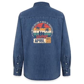 1975 April Geburtstagslegende April 1975 - Frauen Jeanshemd Organic von Stanley/Stella - verwaschenes Mittelblau  - Hinten - AI Model Female 172 light (172cm)