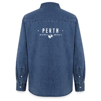 Perth - Women’s Organic Denim Shirt by Stanley/Stella - mid washy  - Back - AI Model Female 172 light (172cm)