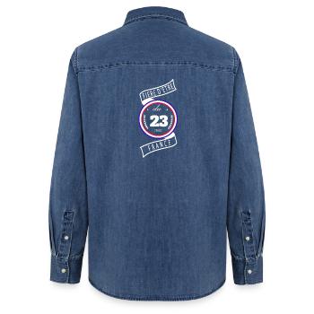 Fière d'être du 23 - Chemise en denim femme bio Stanley/Stella - bleu moyen délavé  - Dos - AI Model Female 172 light (172cm)