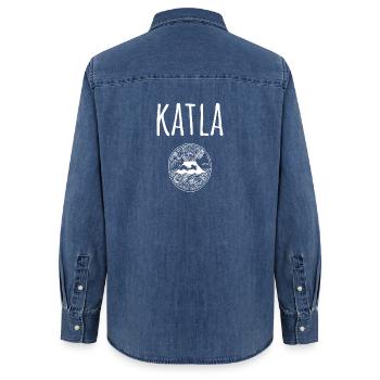 Katla Souvenir Vulkan - Frauen Jeanshemd Organic von Stanley/Stella - verwaschenes Mittelblau  - Hinten - AI Model Female 172 light (172cm)