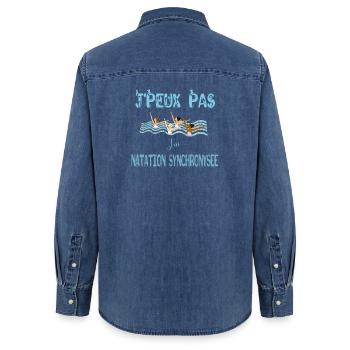 I can't I have synchronized swimming - Women’s Organic Denim Shirt by Stanley/Stella - mid washy  - Back - AI Model Female 172 light (172cm)