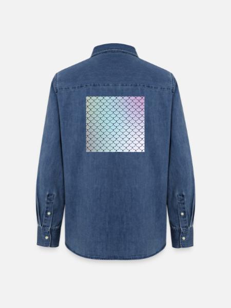 Aquarellierte Fischschuppen Muster - Frauen Jeanshemd Organic von Stanley/Stella - verwaschenes Mittelblau 