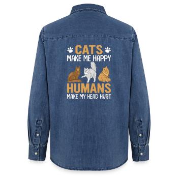 Katzen machen mich glücklich Menschen machen mir den Kopf weh - Frauen Jeanshemd Organic von Stanley/Stella - verwaschenes Mittelblau  - Hinten - AI Model Female 172 light (172cm)