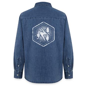 Signes de corporation Électricien Hexagone dans le look used - Chemise en denim femme bio Stanley/Stella - bleu moyen délavé  - Dos - AI Model Female 172 light (172cm)