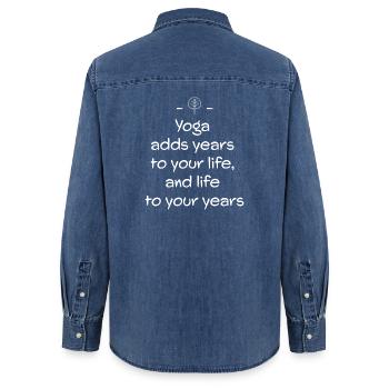 Yoga - Frauen Jeanshemd Organic von Stanley/Stella - verwaschenes Mittelblau  - Hinten - AI Model Female 172 light (172cm)