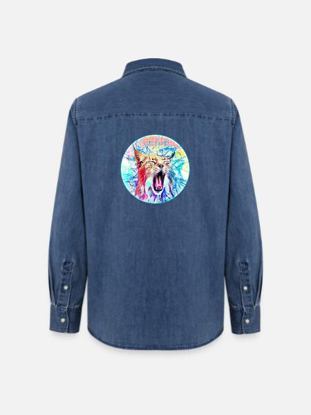 Luchs Katze in Freiheit eine Wild Katze - Frauen Jeanshemd Organic von Stanley/Stella - verwaschenes Mittelblau 