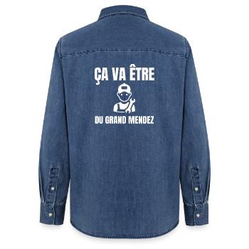 garage, garagiste, mécanicien - Chemise en denim femme bio Stanley/Stella - bleu moyen délavé  - Dos - AI Model Female 172 light (172cm)