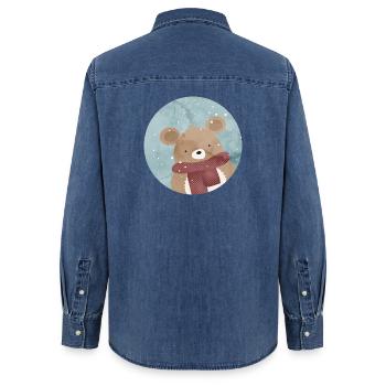 Ours doré sucré en hiver quand il neige - Chemise en denim femme bio Stanley/Stella - bleu moyen délavé  - Dos - AI Model Female 172 light (172cm)