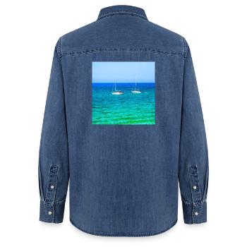 Summer Sailing - Women’s Organic Denim Shirt by Stanley/Stella - mid washy  - Back - AI Model Female 172 light (172cm)