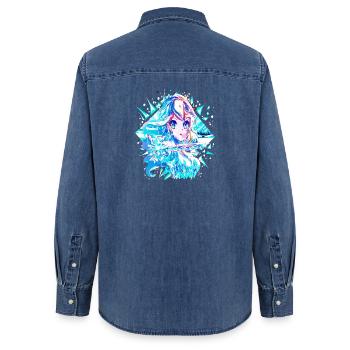 Anime Snow Queen Ice Princess - Women’s Organic Denim Shirt by Stanley/Stella - mid washy  - Back - AI Model Female 172 light (172cm)