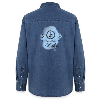 Kiel Liebe Heimathafen mit Anker - Frauen Jeanshemd Organic von Stanley/Stella - verwaschenes Mittelblau  - Hinten - AI Model Female 172 light (172cm)