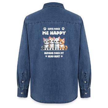 Katzen machen mich Glücklich... - Frauen Jeanshemd Organic von Stanley/Stella - verwaschenes Mittelblau  - Hinten - AI Model Female 172 light (172cm)