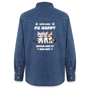 Katzen machen mich Glücklich... - Frauen Jeanshemd Organic von Stanley/Stella - verwaschenes Mittelblau  - Hinten - AI Model Female 172 light (172cm)