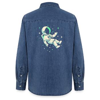 Astronaute - Chemise en denim femme bio Stanley/Stella - bleu moyen délavé  - Dos - AI Model Female 172 light (172cm)