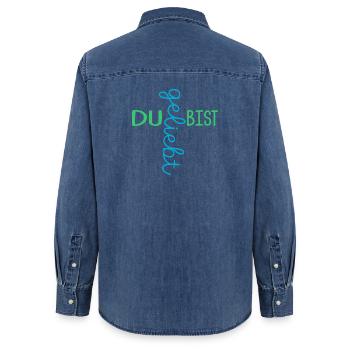 CHRISTLICHER GLAUBE - DU BIST GELIEBT - Frauen Jeanshemd Organic von Stanley/Stella - verwaschenes Mittelblau  - Hinten - AI Model Female 172 light (172cm)