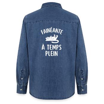 FAINÉANTE à temps plein - Chemise en denim femme bio Stanley/Stella - bleu moyen délavé  - Dos - AI Model Female 172 light (172cm)