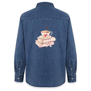 Liebe schlürfen: Kaffee und Bücher - Frauen Jeanshemd Organic von Stanley/Stella - verwaschenes Mittelblau  - Hinten - AI Model Female 172 light (172cm)
