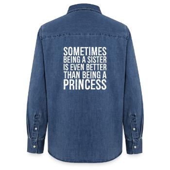 Parfois, être une sœur est encore mieux que - Chemise en denim femme bio Stanley/Stella - bleu moyen délavé  - Dos - AI Model Female 172 light (172cm)