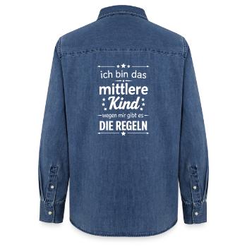Enfant du milieu : à cause de moi, il y a des règles - Chemise en denim femme bio Stanley/Stella - bleu moyen délavé  - Dos - AI Model Female 172 light (172cm)