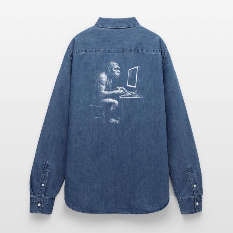 Digital Coder Homo Erectus gift Women’s Organic Denim Shirt by Stanley/Stella