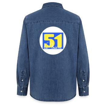Logo emblématique de La Marne en couleurs vives - Chemise en denim femme bio Stanley/Stella - bleu moyen délavé  - Dos - AI Model Female 172 light (172cm)