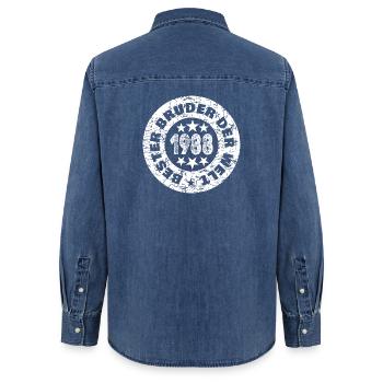 Born in 1988 - Women’s Organic Denim Shirt by Stanley/Stella - mid washy  - Back - AI Model Female 172 light (172cm)