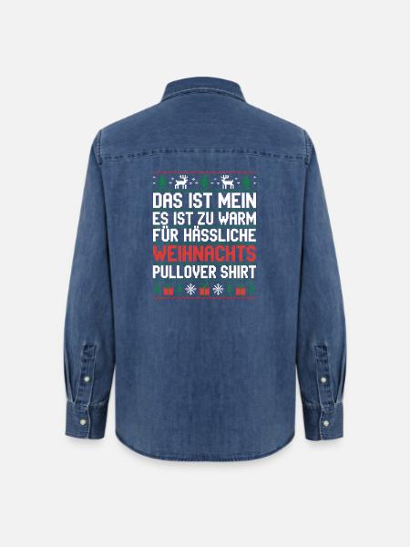 Weihnachtspullover Spruch Es ist zu warm - Frauen Jeanshemd Organic von Stanley/Stella - verwaschenes Mittelblau