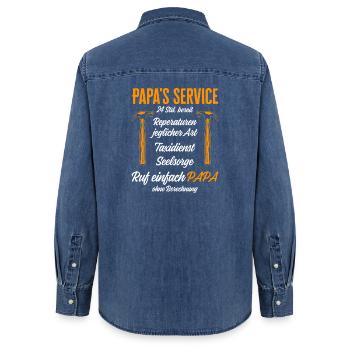 Les réparations de service de papa 24h/24 / Humour drôle - Chemise en denim femme bio Stanley/Stella - bleu moyen délavé  - Dos - AI Model Female 172 light (172cm)