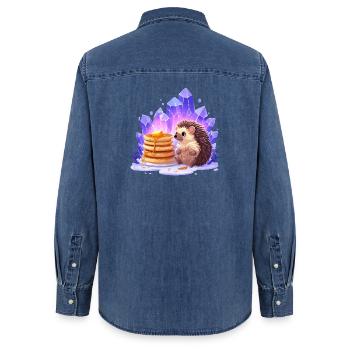 Hérisson avec des pancakes et des cristaux - Chemise en denim femme bio Stanley/Stella - bleu moyen délavé  - Dos - AI Model Female 172 light (172cm)