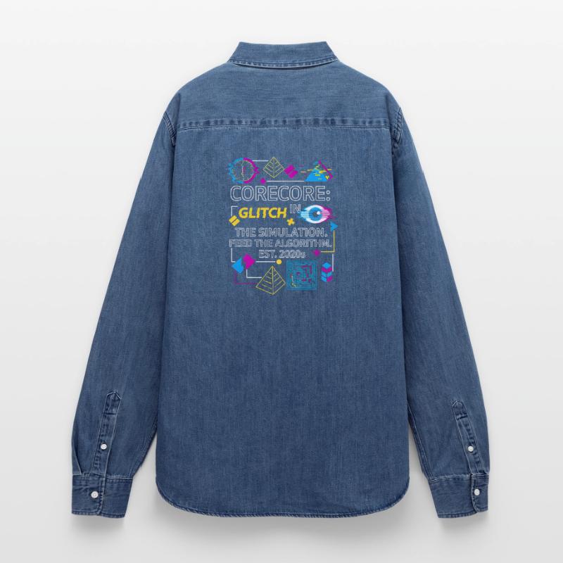 Corecore Glitch Simulation Algorithm Collage Women’s Organic Denim Shirt by Stanley/Stella