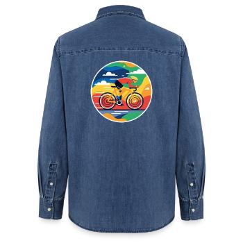 Bunter Radfahrer Rundbild - Frauen Jeanshemd Organic von Stanley/Stella - verwaschenes Mittelblau  - Hinten - AI Model Female 172 light (172cm)
