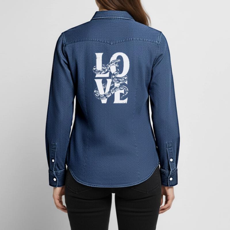King Python Snakes LOVE Terrarium Python Women’s Organic Denim Shirt by Stanley/Stella