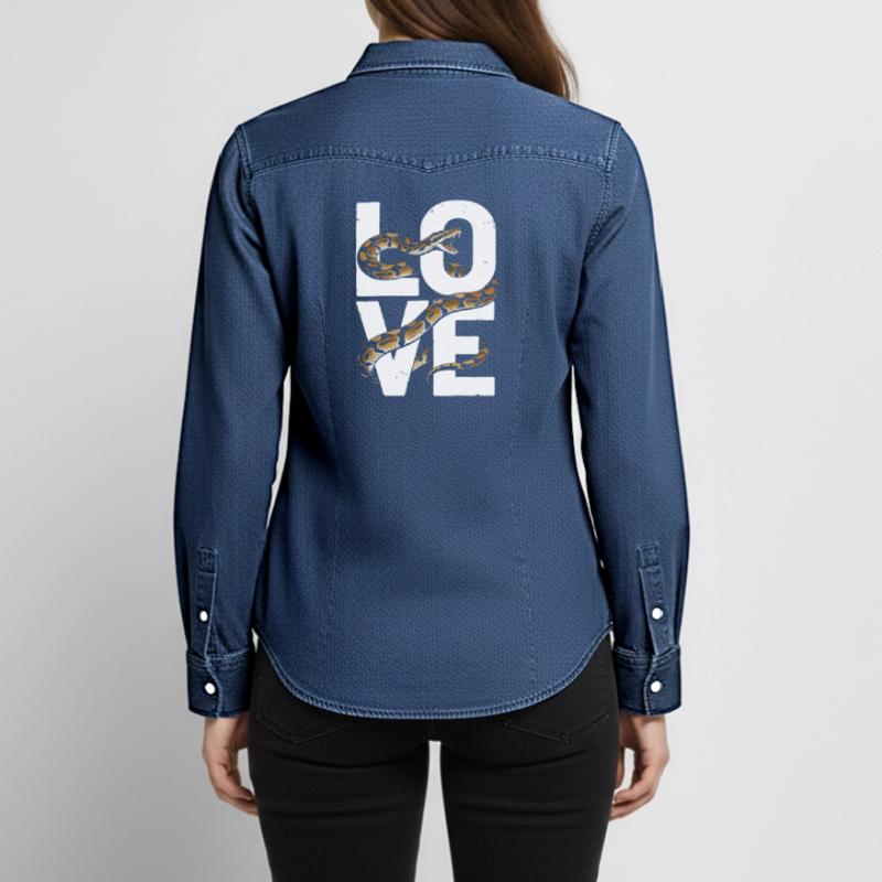 King Python Snakes LOVE Terrarium Python Women’s Organic Denim Shirt by Stanley/Stella