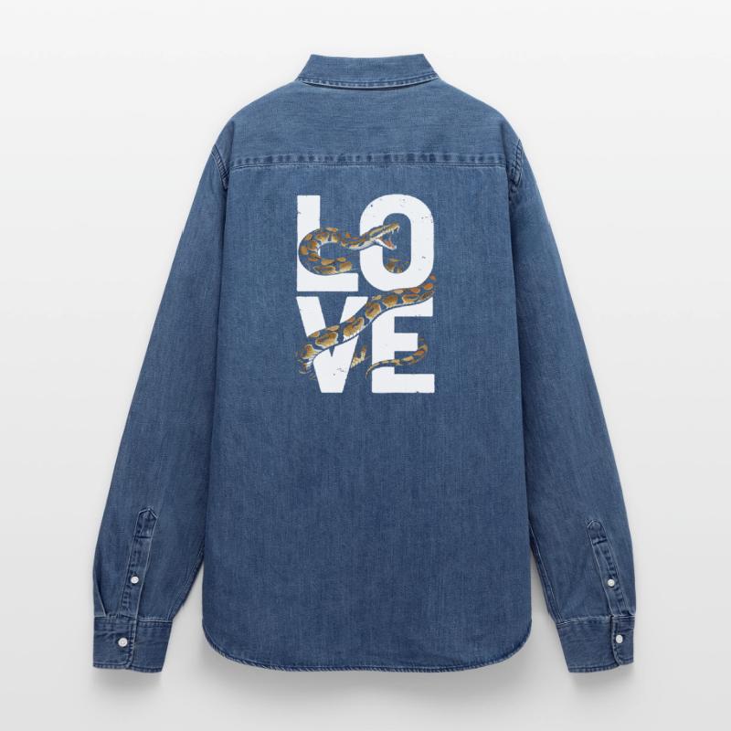 King Python Snakes LOVE Terrarium Python Women’s Organic Denim Shirt by Stanley/Stella