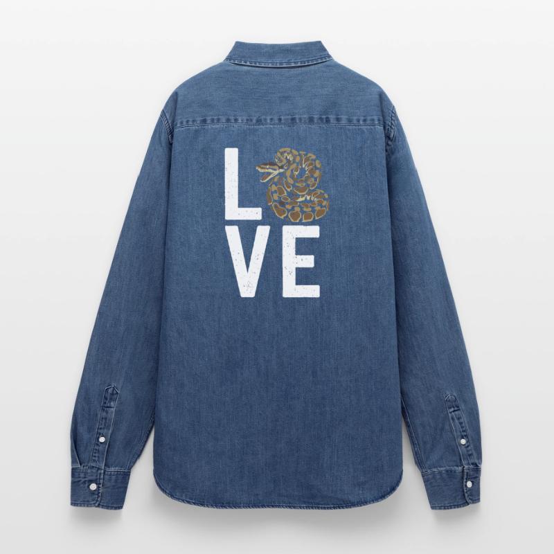 King Python Snakes LOVE Terrarium Python Women’s Organic Denim Shirt by Stanley/Stella
