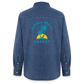 Kamala Beach Phuket Sonnenuntergangspalme - Frauen Jeanshemd Organic von Stanley/Stella - verwaschenes Mittelblau  - Hinten - AI Model Female 172 light (172cm)