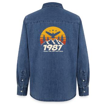 Geburtstag 1987 1987 Geburtstag 1987 Geburtstag - Frauen Jeanshemd Organic von Stanley/Stella - verwaschenes Mittelblau  - Hinten - AI Model Female 172 light (172cm)