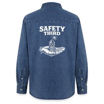 Safety first! Sarcastic 4th of July Sicherh - Women’s Organic Denim Shirt by Stanley/Stella - mid washy  - Back - AI Model Female 172 light (172cm)