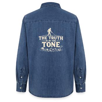 Die Wahrheit liegt im Ton | Sondeln Detektor - Frauen Jeanshemd Organic von Stanley/Stella - verwaschenes Mittelblau  - Hinten - AI Model Female 172 light (172cm)