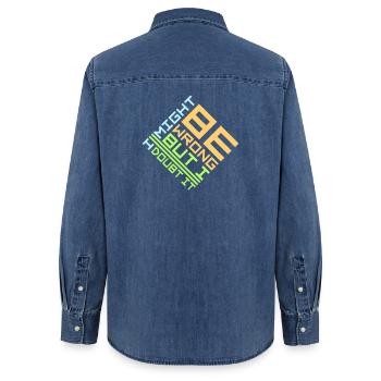 Je peux me tromper mais j’en doute. Drôle. Sarcastique. - Chemise en denim femme bio Stanley/Stella - bleu moyen délavé  - Dos - AI Model Female 172 light (172cm)