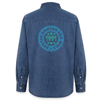 Round Retro Stamp 1991 - Women’s Organic Denim Shirt by Stanley/Stella - mid washy  - Back - AI Model Female 172 light (172cm)