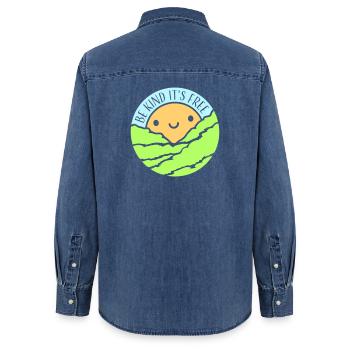 Be Kind It's Free Kindness Statement Saying - Women’s Organic Denim Shirt by Stanley/Stella - mid washy  - Back - AI Model Female 172 light (172cm)