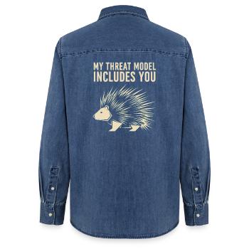 My Threat Model Includes You – Stachelschwein - Frauen Jeanshemd Organic von Stanley/Stella - verwaschenes Mittelblau  - Hinten - AI Model Female 172 light (172cm)