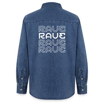 Rave futuristische Typografie, Musikliebhaber T-Shirt T-S - Frauen Jeanshemd Organic von Stanley/Stella - verwaschenes Mittelblau  - Hinten - AI Model Female 172 light (172cm)