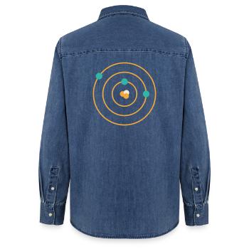 Atommodell - Physik Chemie Wissenschaft Nerd - Frauen Jeanshemd Organic von Stanley/Stella - verwaschenes Mittelblau  - Hinten - AI Model Female 172 light (172cm)